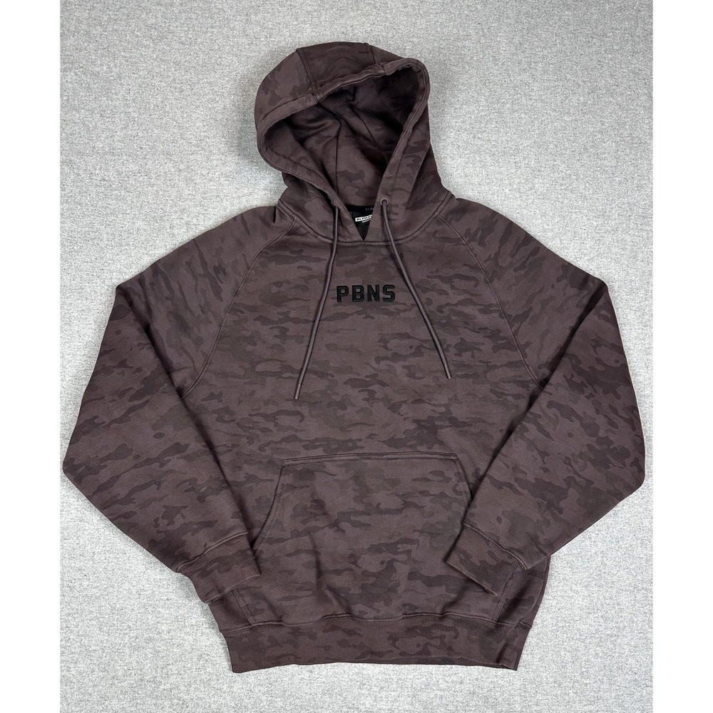 Alphalete Hoodie Mens‎ Medium Brown Camo PBNS Pullover Sweatshirt Logo Athletic